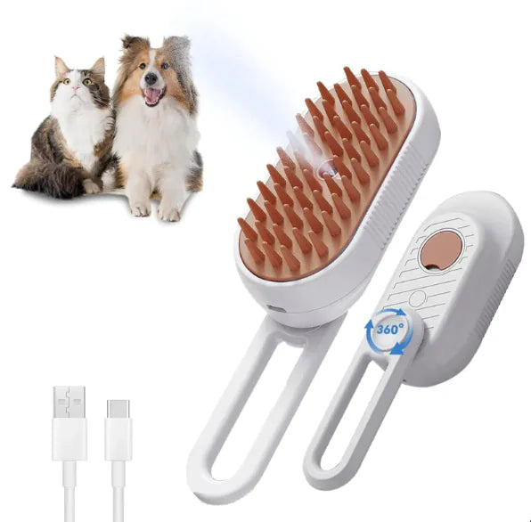 3-in-1 Pet Spa Steam Brush with Folding Handle - Tech genius & freaks