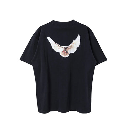 Summer YZY High Street Kanye West Peace Dove Print Hip Hop Loose Casual Short Sleeve Street Clothing Pure Cotton Vintage T-shirt - Tech genius & freaks