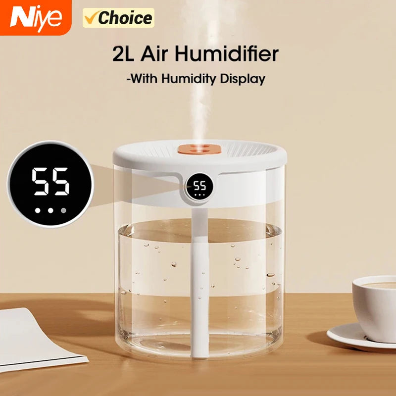 Niye Hotselling 2LDouble Nozzle Air Humidifier with LCD Humidity Display Large Capacity Aroma Essential Oil Diffuser for Bedroom - Tech genius & freaks