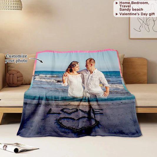 Wave Love Couple Happy Customized Blanket Framing Couple Smile Valentine's Day Gift Memorial Day Gift Sofa Beach Available - Tech genius & freaks