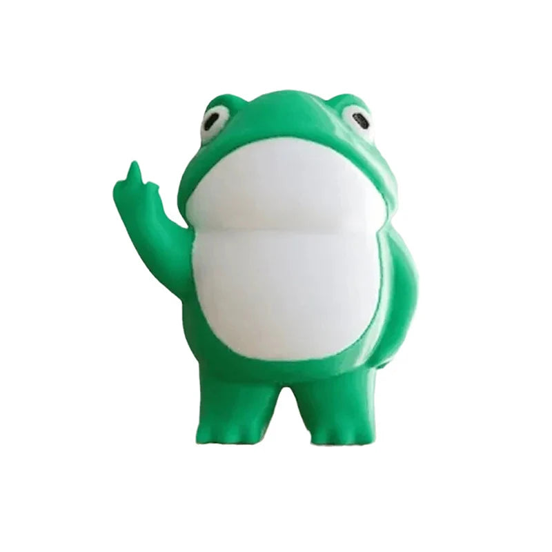 Rebellious Frog Figurine Cute Frog Garden Statue Middle Finger Frog Ornament Mini Resin Frog Figurine For Fairy Garden Decor - Tech genius & freaks