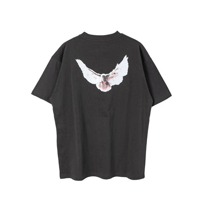 Summer YZY High Street Kanye West Peace Dove Print Hip Hop Loose Casual Short Sleeve Street Clothing Pure Cotton Vintage T-shirt - Tech genius & freaks