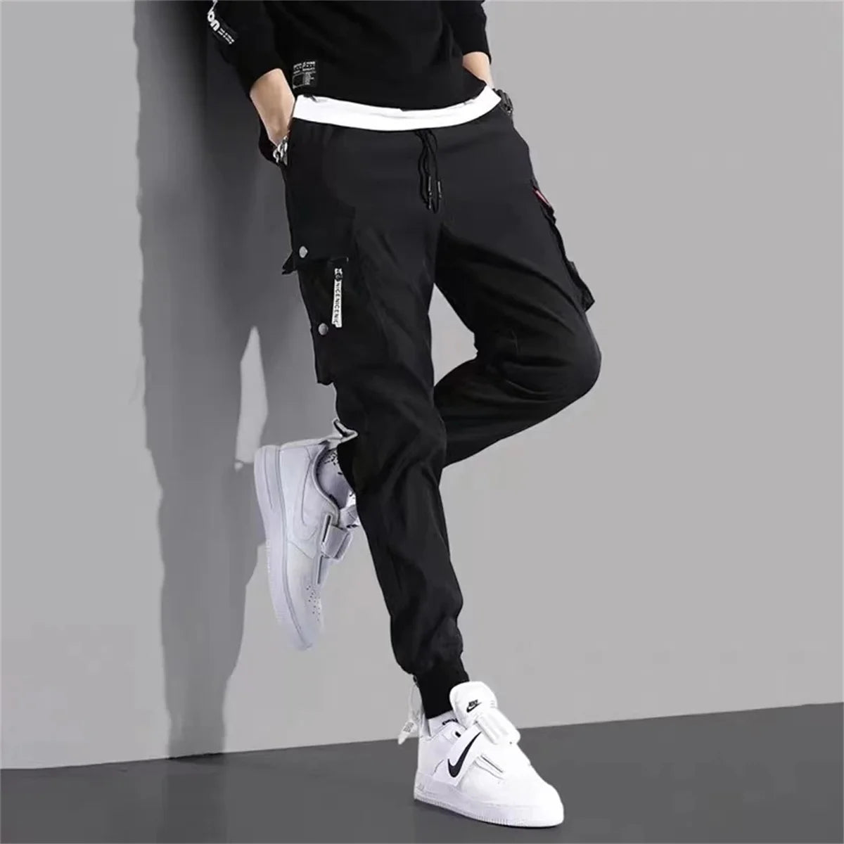 Men's Cargo Pants Casual Hip Hop Hit Color Multiple Pockets Trousers Streetwear Ribbons Techwear Sweatpants Boys - Tech genius & freaks