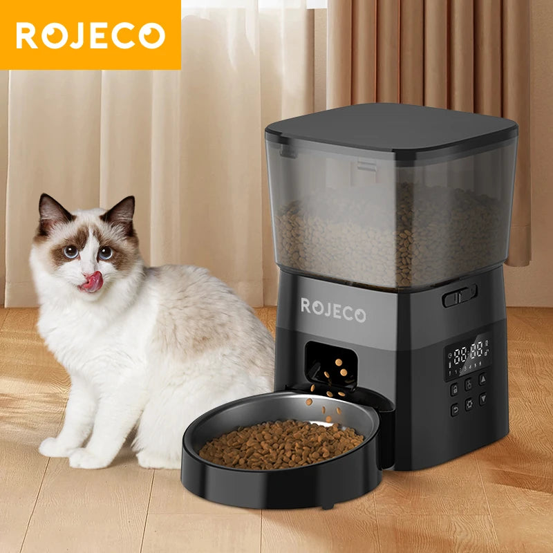 ROJECO Automatic Dog Feeder Smart Food Kibble Dispenser for Pet Cats Auto Food Storage Container Button Version Dog Feeding Bowl - Tech genius & freaks