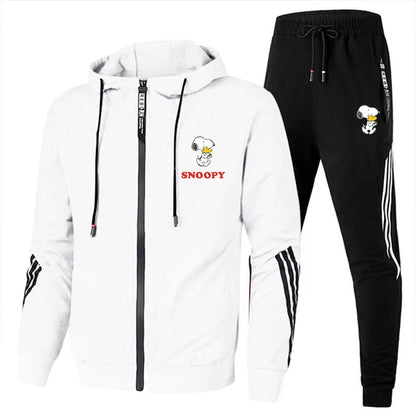 Snoopy Men's sportswear zippered hoodie sports pants two-piece set, autumn men's casual sports jacket, jogging set top and pants - Tech genius & freaks