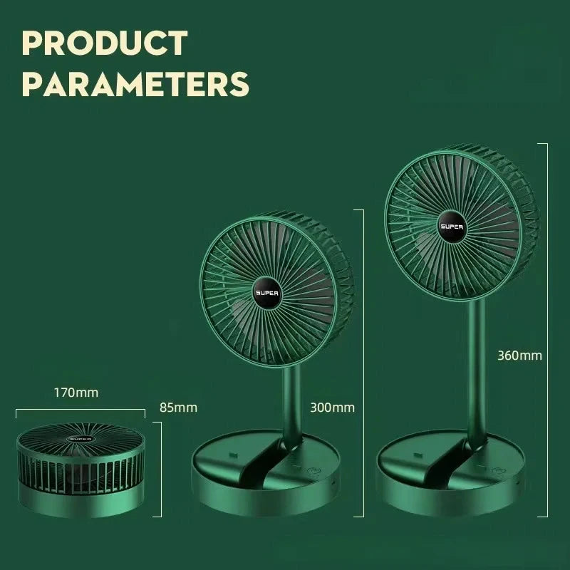 Portable Foldable Retractable Cooling Fan USB Rechargeable Desktop Fan Household Low Noise High Continuous Standby Electric Fan - Tech genius & freaks