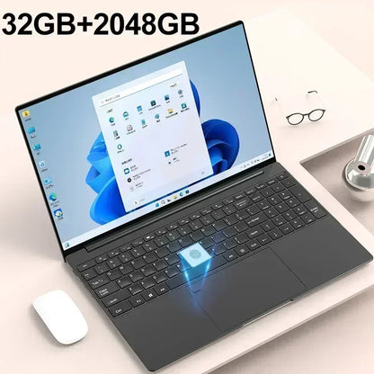 15.6" Portable Laptop 32GB Ram DDR4 2TB SSD Intel N5095 Windows 11 Notebook Pc Gamer Office Computer with Backlit Fingerprint - Tech genius & freaks