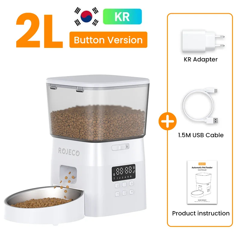 ROJECO Automatic Dog Feeder Smart Food Kibble Dispenser for Pet Cats Auto Food Storage Container Button Version Dog Feeding Bowl - Tech genius & freaks