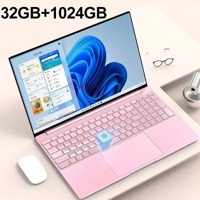 15.6" Portable Laptop 32GB Ram DDR4 2TB SSD Intel N5095 Windows 11 Notebook Pc Gamer Office Computer with Backlit Fingerprint - Tech genius & freaks