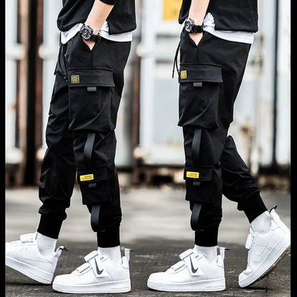 Men's Cargo Pants Casual Hip Hop Hit Color Multiple Pockets Trousers Streetwear Ribbons Techwear Sweatpants Boys - Tech genius & freaks