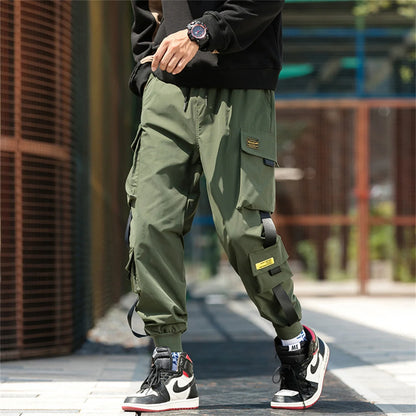 Men's Cargo Pants Casual Hip Hop Hit Color Multiple Pockets Trousers Streetwear Ribbons Techwear Sweatpants Boys - Tech genius & freaks