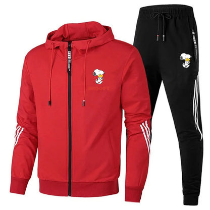 Snoopy Men's sportswear zippered hoodie sports pants two-piece set, autumn men's casual sports jacket, jogging set top and pants - Tech genius & freaks