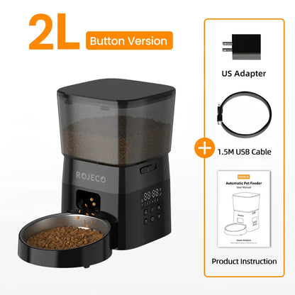 ROJECO Automatic Dog Feeder Smart Food Kibble Dispenser for Pet Cats Auto Food Storage Container Button Version Dog Feeding Bowl - Tech genius & freaks