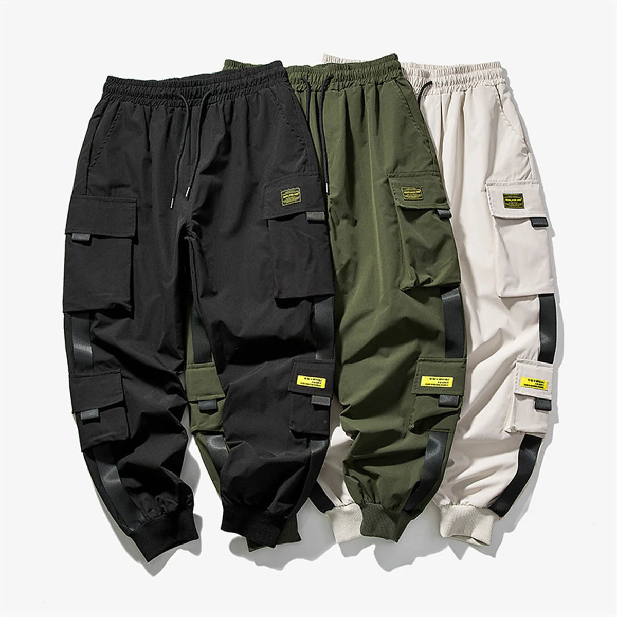 Men's Cargo Pants Casual Hip Hop Hit Color Multiple Pockets Trousers Streetwear Ribbons Techwear Sweatpants Boys - Tech genius & freaks