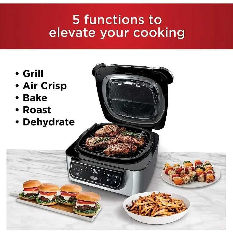 Ninja AG301 Foodi 5-in-1 Indoor Electric Grill with Air Fry, Roast, Bake & Dehydrate - Programmable, Black/Silver - Tech genius & freaks