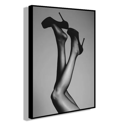 Nordic Classic Retro Wall Art Sexy Woman Shoes Phonograph Black And White HD Oil On Canvas Posters And Prints Home Decor Gifts - Tech genius & freaks