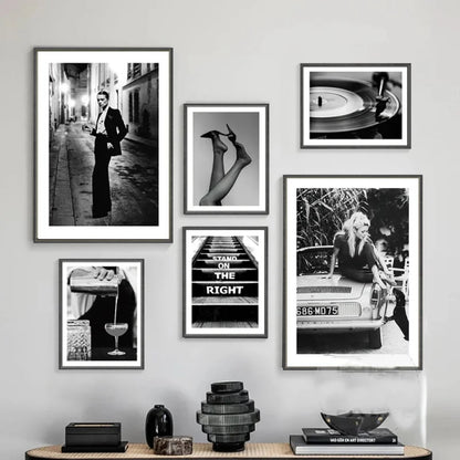 Nordic Classic Retro Wall Art Sexy Woman Shoes Phonograph Black And White HD Oil On Canvas Posters And Prints Home Decor Gifts - Tech genius & freaks