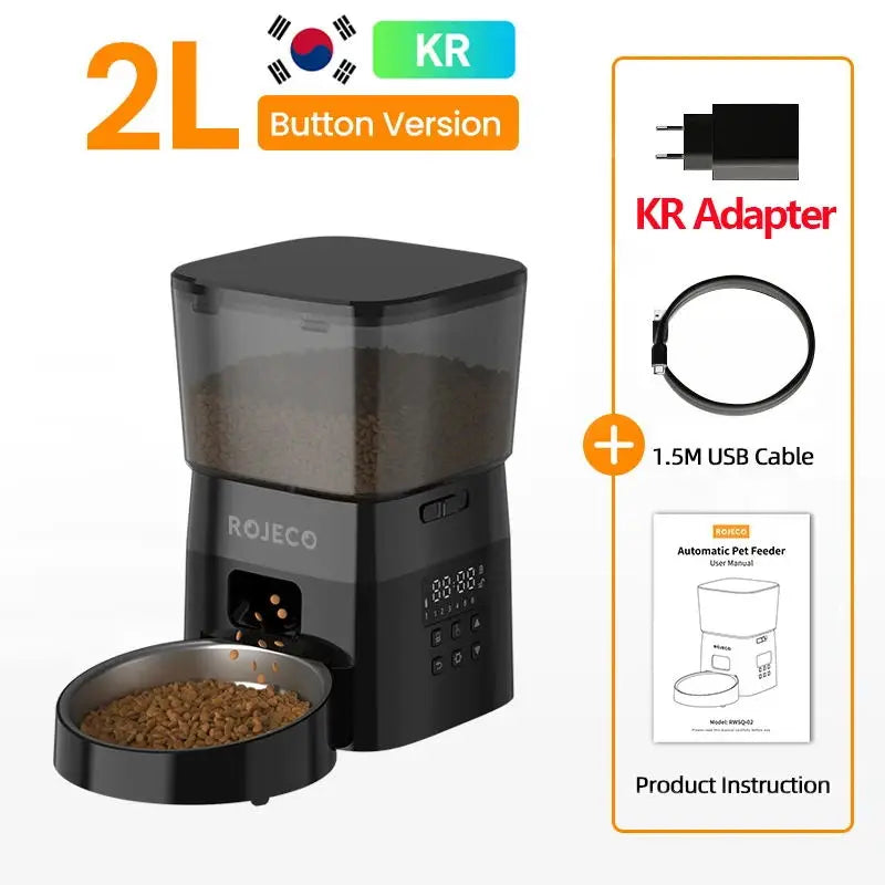 ROJECO Automatic Dog Feeder Smart Food Kibble Dispenser for Pet Cats Auto Food Storage Container Button Version Dog Feeding Bowl - Tech genius & freaks