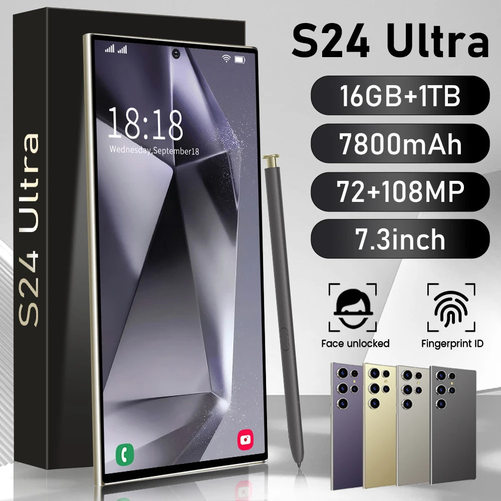 S24 Ultra Android Smartphone 7.3'' HD 5G Snapdragon 8 Gen 3 16GB+1TB Cellphones Mobile Phones Face Unlocked Cell Phone Tablet - Tech genius & freaks