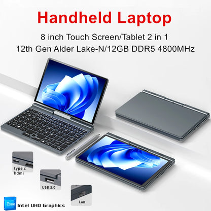 12th Gen P8 N100 Mini Gaming Laptop Intel Alder Lake N100 8 Inch Touch Screen 12G DDR5 Windows 11 Notebook Yoga Tablet PC 2 in 1 - Tech genius & freaks