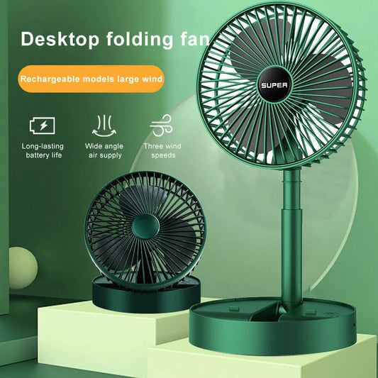 Portable Foldable Retractable Cooling Fan USB Rechargeable Desktop Fan Household Low Noise High Continuous Standby Electric Fan - Tech genius & freaks