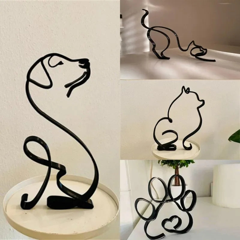 ROTORS Dog Minimalist Art Sculpture, Metal Abstract Dog Line Geometric Drawing Art Statue, Creative Puppy Line Drawing Ornaments - Tech genius & freaks