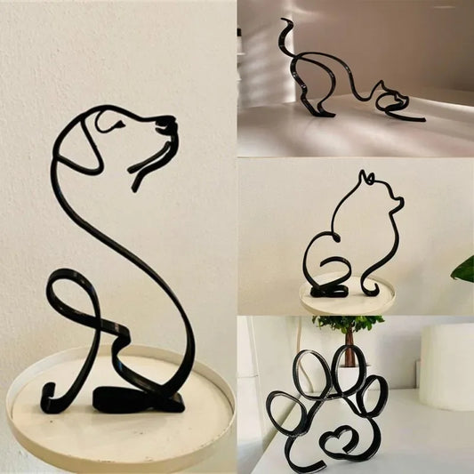 ROTORS Dog Minimalist Art Sculpture, Metal Abstract Dog Line Geometric Drawing Art Statue, Creative Puppy Line Drawing Ornaments - Tech genius & freaks