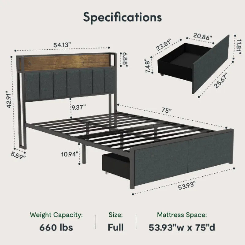 Charger & Light Full Bed Frame - Tech genius & freaks