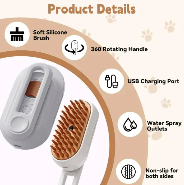 3-in-1 Pet Spa Steam Brush with Folding Handle - Tech genius & freaks