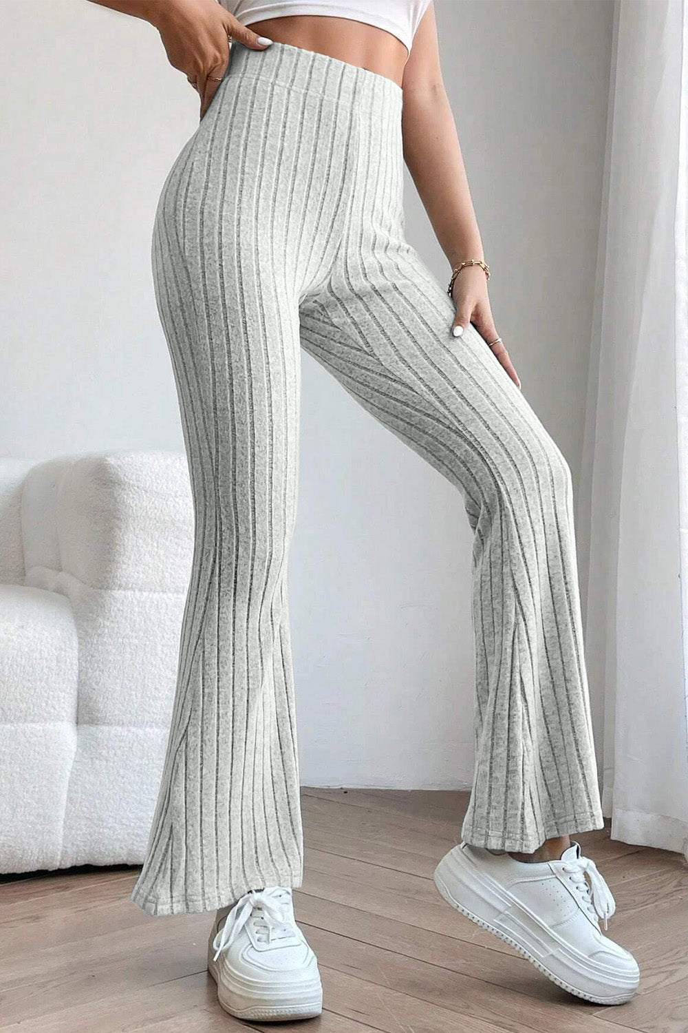 Basic Bae Ribbed High Waist Flare Pants - Tech genius & freaks