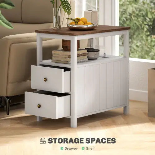 HOMCOM Sleek White End Table with USB & Charging Station - Tech genius & freaks